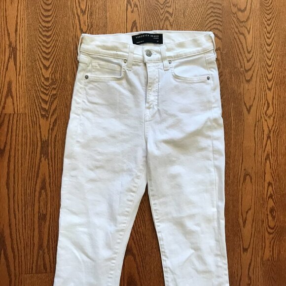 Veronica Beard Carly Kick Flare Jeans Denim Womens 27 White Raw Hem High Rise - Picture 4 of 13